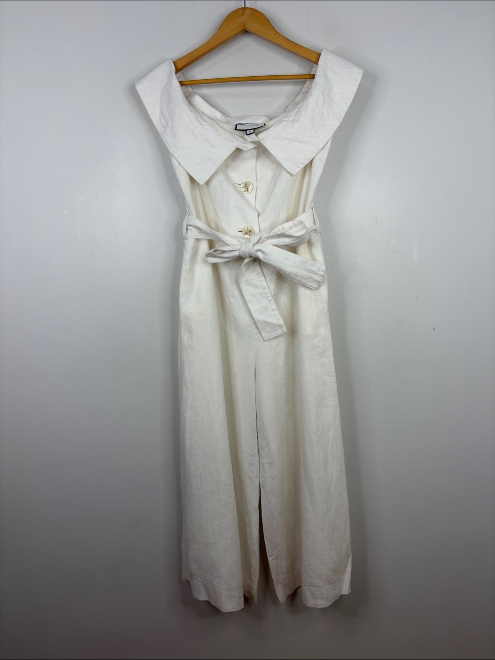 Alexis Evy Jumpsuit Womens Medium Off White Ivory Linen Off Shoulder Wide Leg
